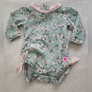 Rufflebutts Baby Swim in Floral Print With Gingham Trim